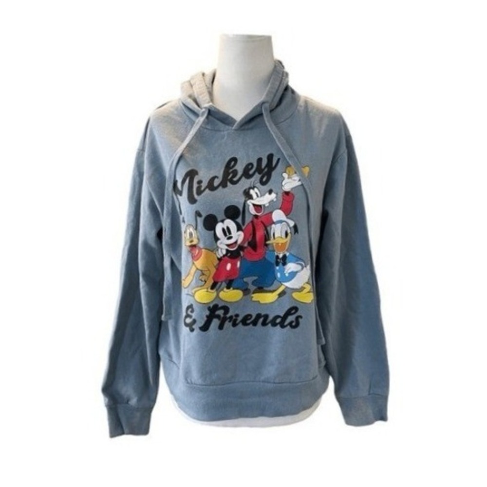 Disney Mickey Mouse & Friends Graphic Hoodie Sweatshirt Light Blue Fleece M